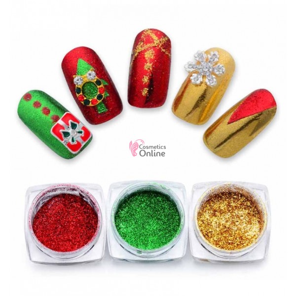 Pigment glitter culorile, set 3 nuante + 3 Aplicatoare NADP016LL